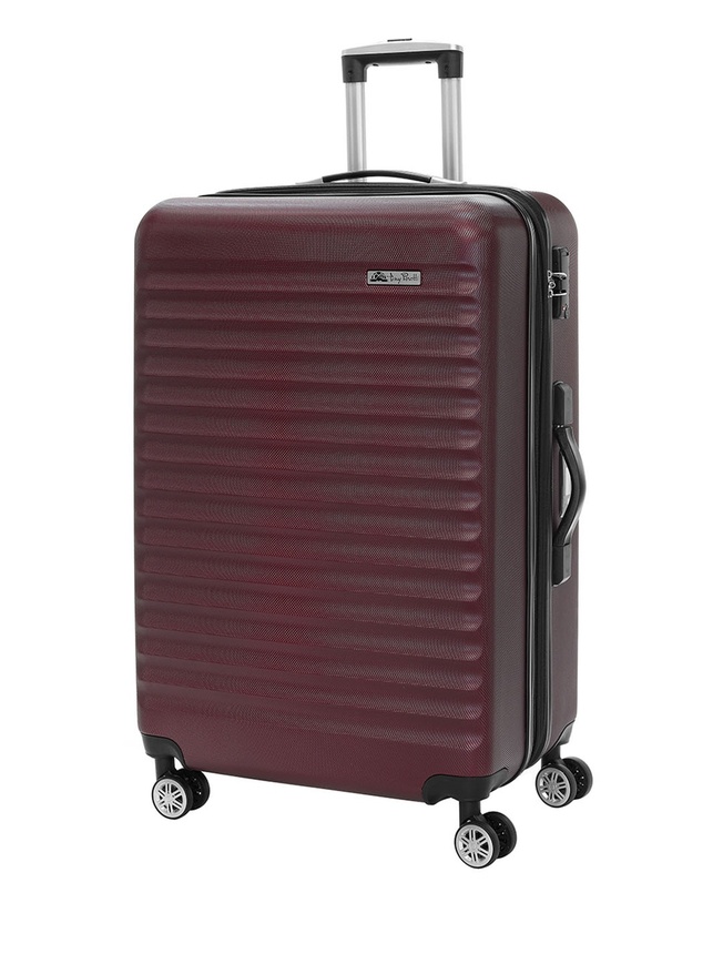 Большой чемодан на колесах из рифленого ABS пластика бордового цвета