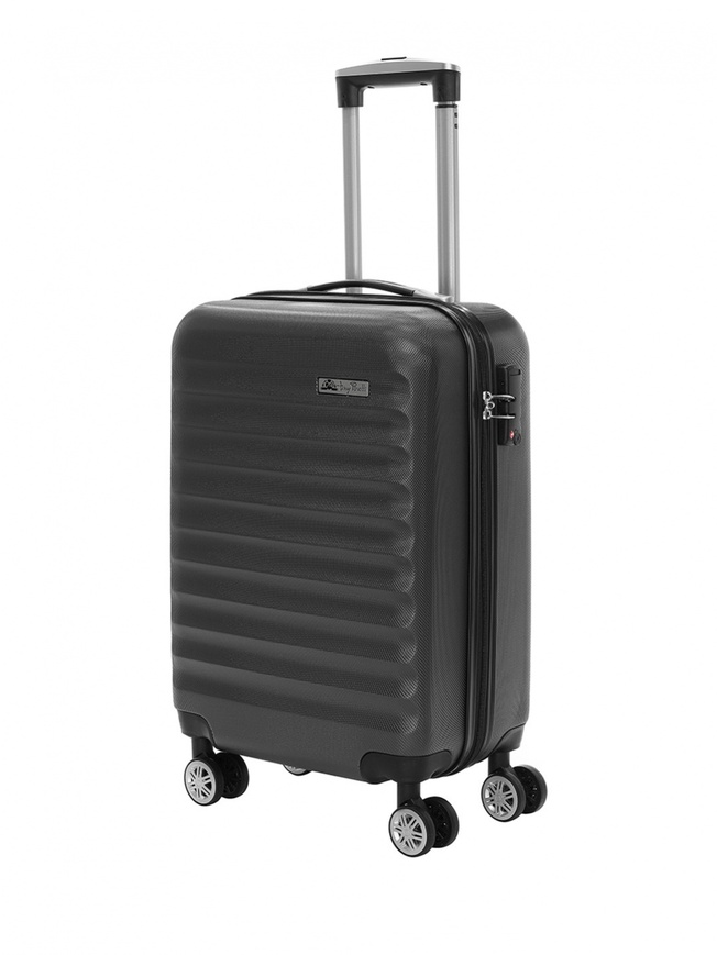 Маленький чемодан на колесах из рифленого ABS пластика серого цвета