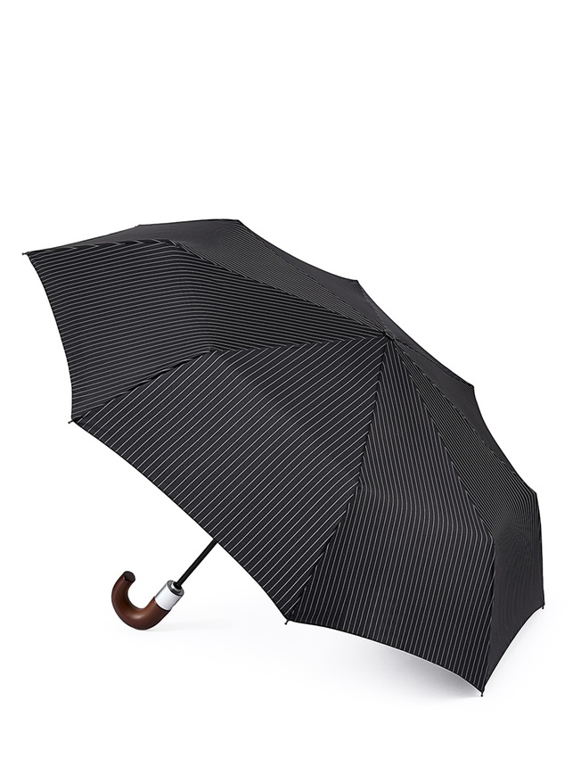 Мужской зонт-автомат черный в светлую полоску из коллекции 