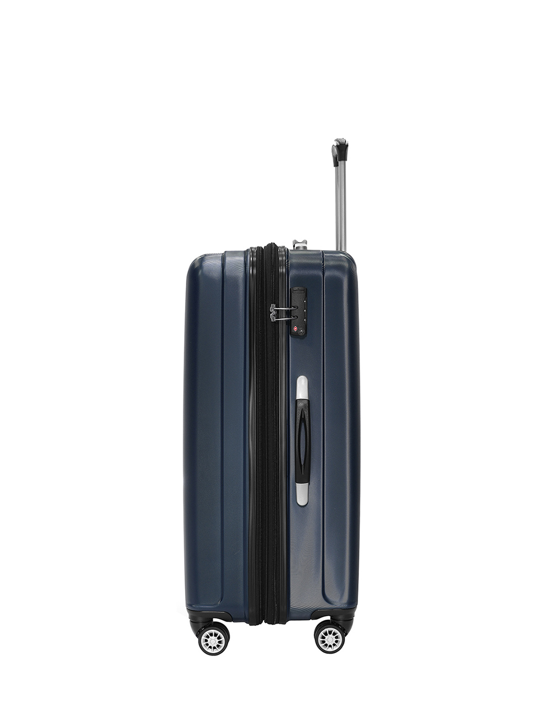 Фото Большой чемодан на колесах из рифленого ABS пластика синего цвета Чемоданы
