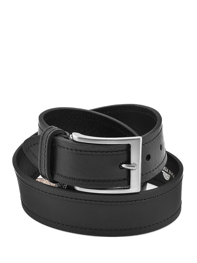 Широкий мужской ремень для джинс из плотной матовой кожи с декоративной строчкой