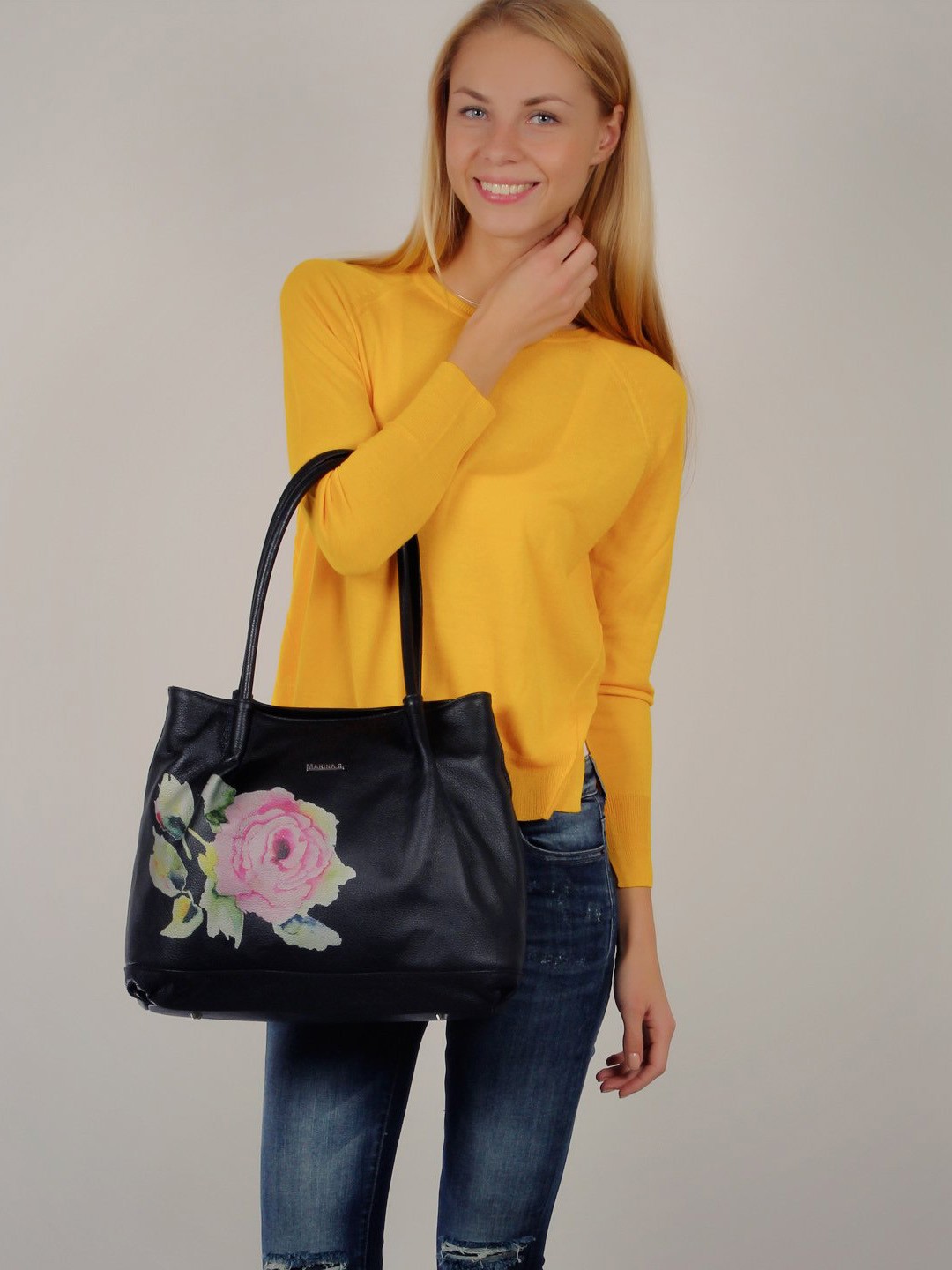 Изображение Классическая женская сумка Marina Creazioni 3497 black rose Фото Классическая женская сумка Классические сумки