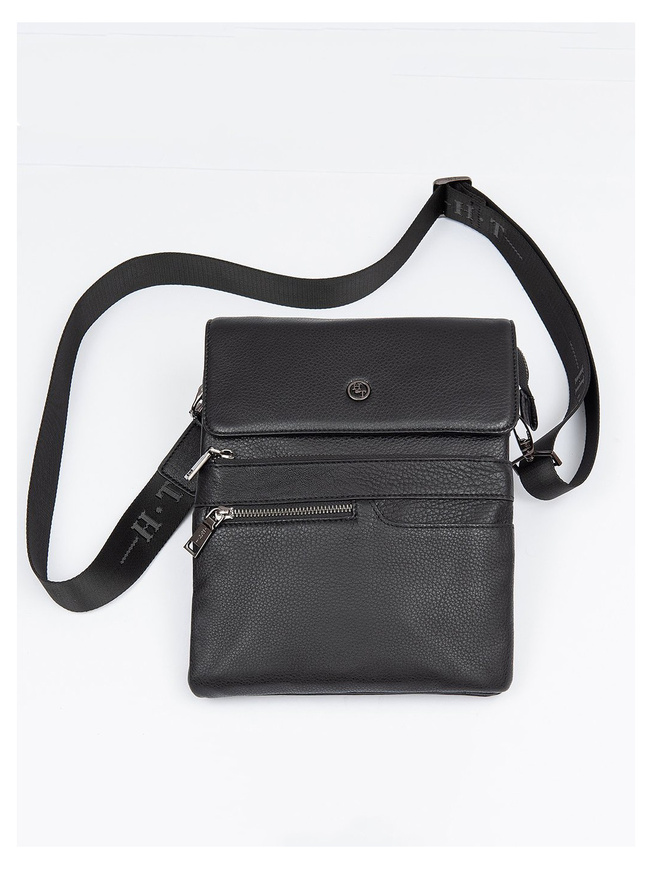 Кожаная мужская сумка через плечо черного цвета