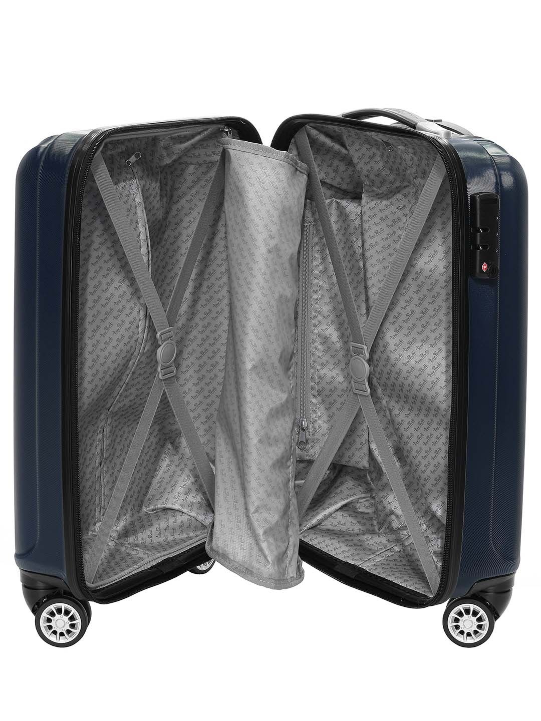 Фото Большой чемодан на колесах из рифленого ABS пластика синего цвета Чемоданы