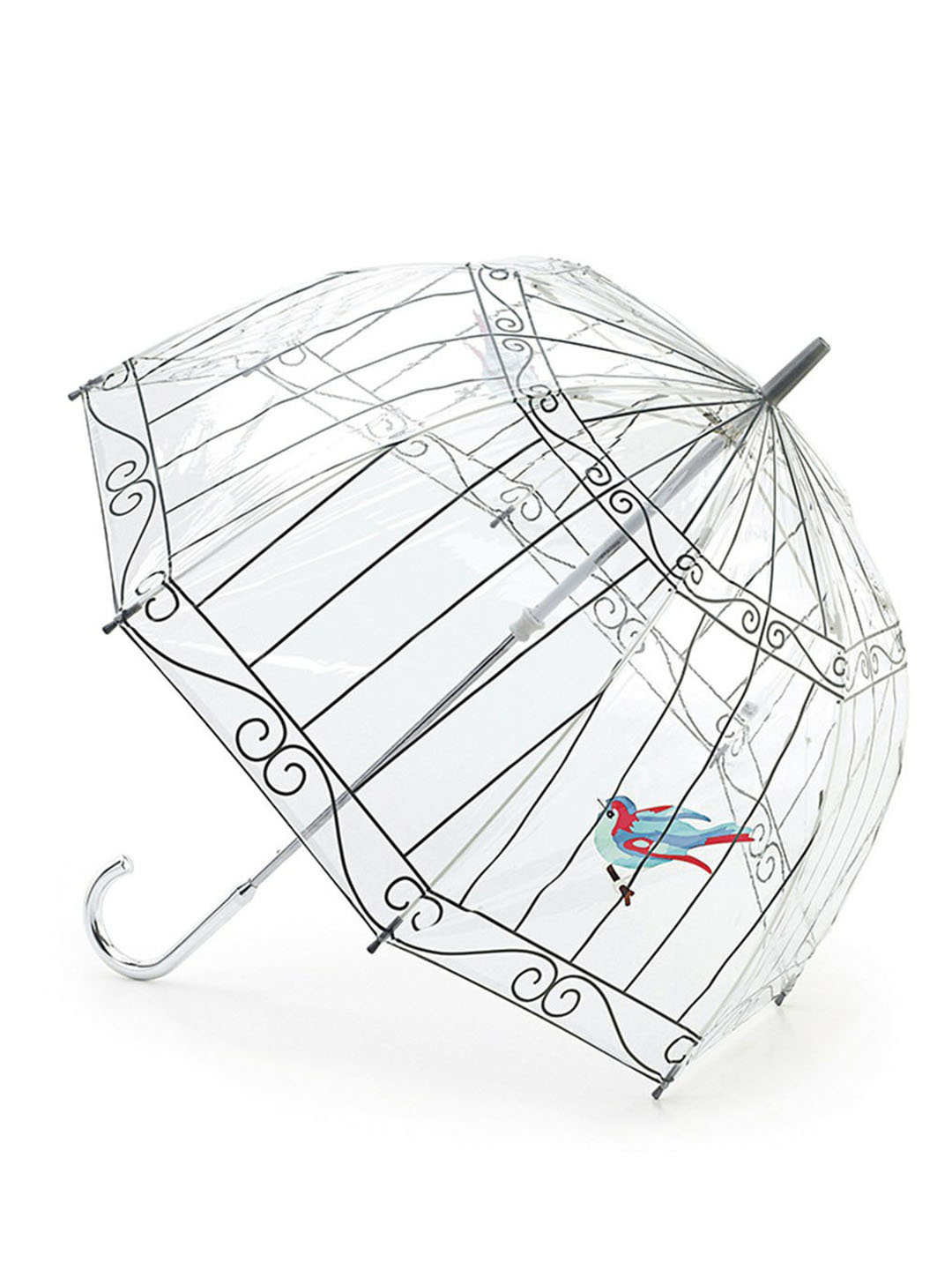 Фото Прозрачный женский зонт-трость птичка в клетке из коллекции 