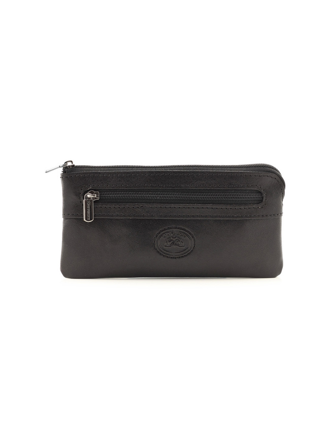 Черная кожаная ключница с двумя кольцами на цепочке