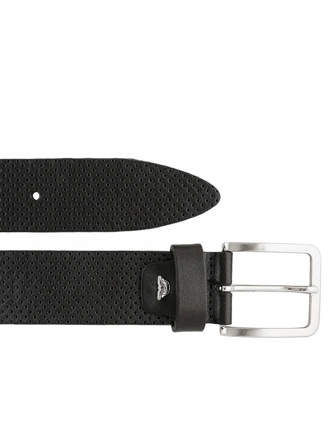 Широкий мужской ремень из гладкой перфорированной кожи с матовой пряжкой