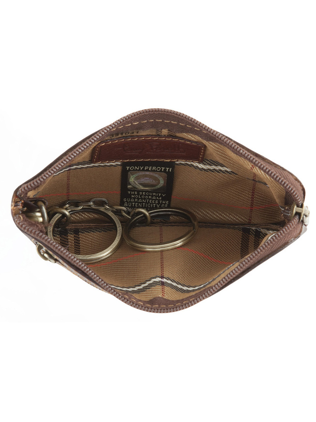 Коричневая кожаная ключница с двумя кольцами на цепочке