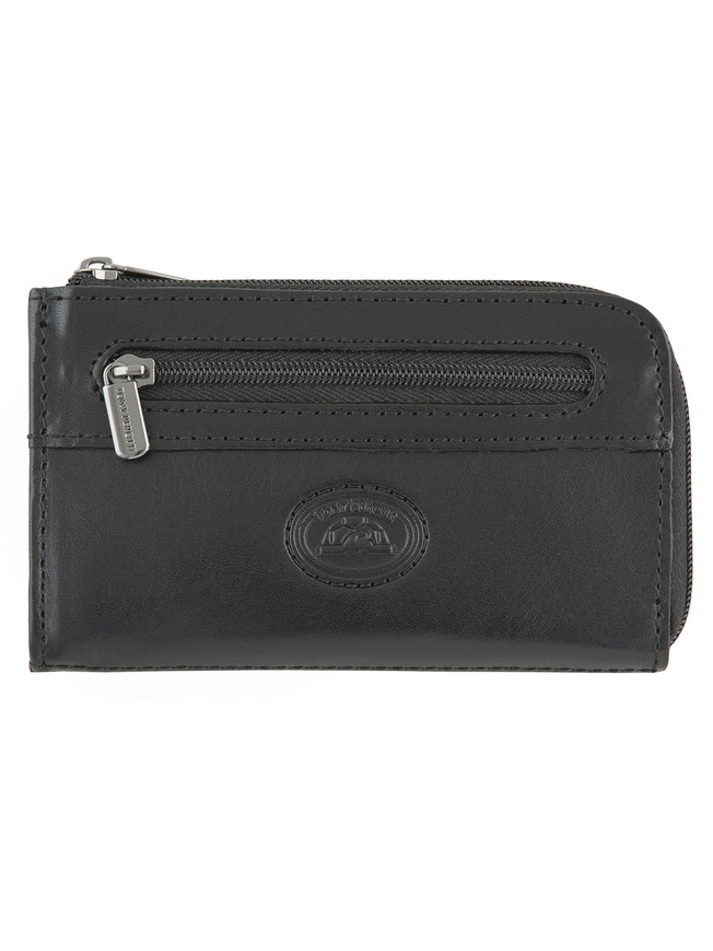 Черная кожаная ключница с двумя кольцами на цепочке