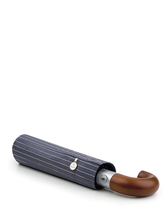 Мужской зонт-автомат серый в светлую полоску из коллекции 