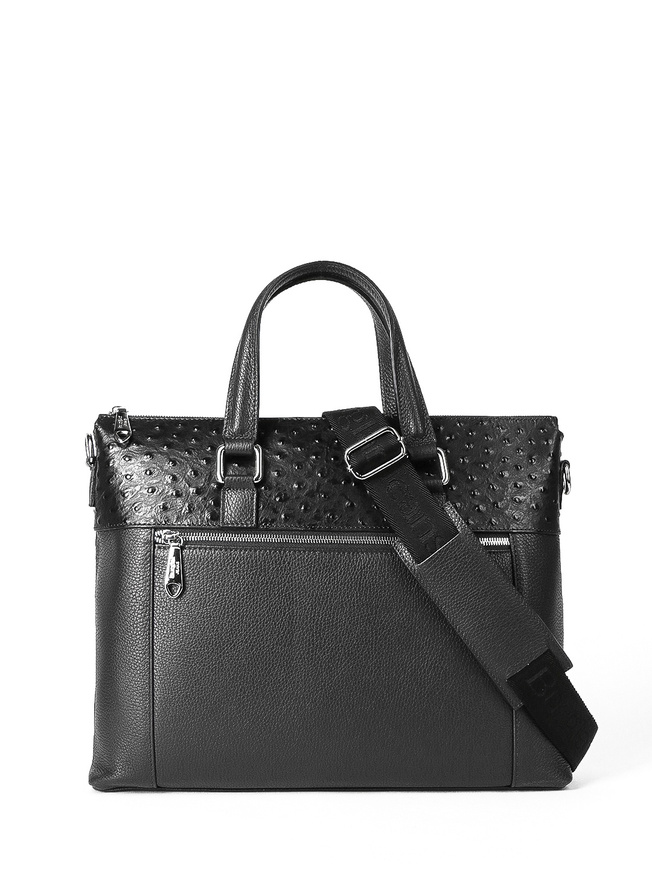 Мужская деловая сумка из мелкозернистой кожи с тиснением под страуса