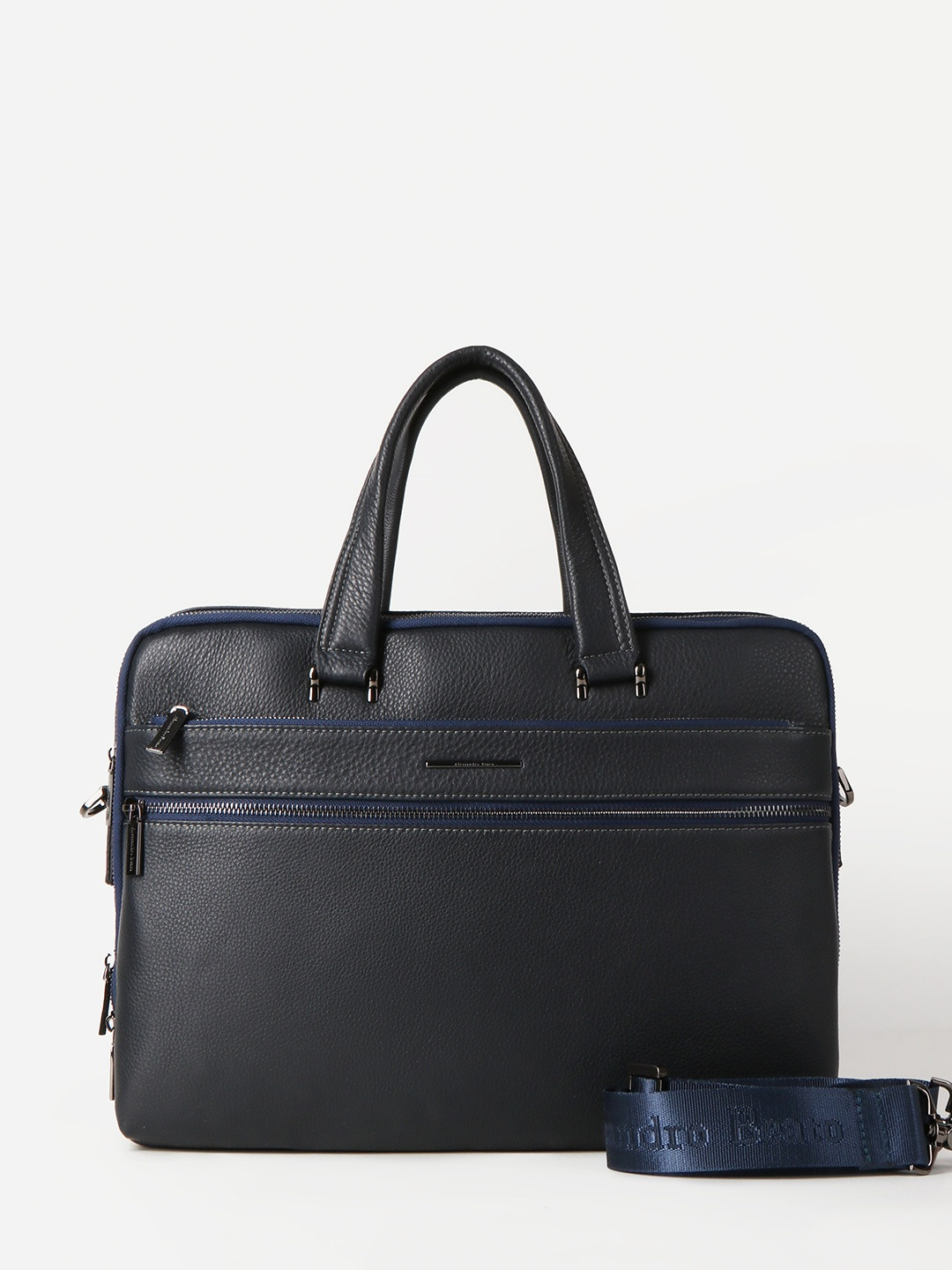 Фото Бизнес-сумка формата А4 из натуральной кожи синего цвета Деловые сумки (А4)