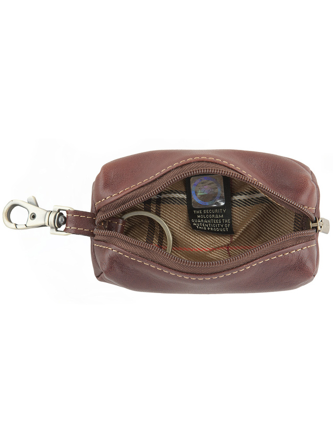 Коричневая кожаная ключница с одним кольцом и карабином