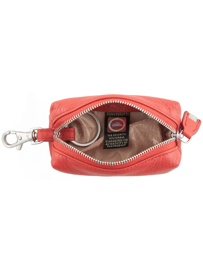 Красная кожаная ключница с одним кольцом и карабином