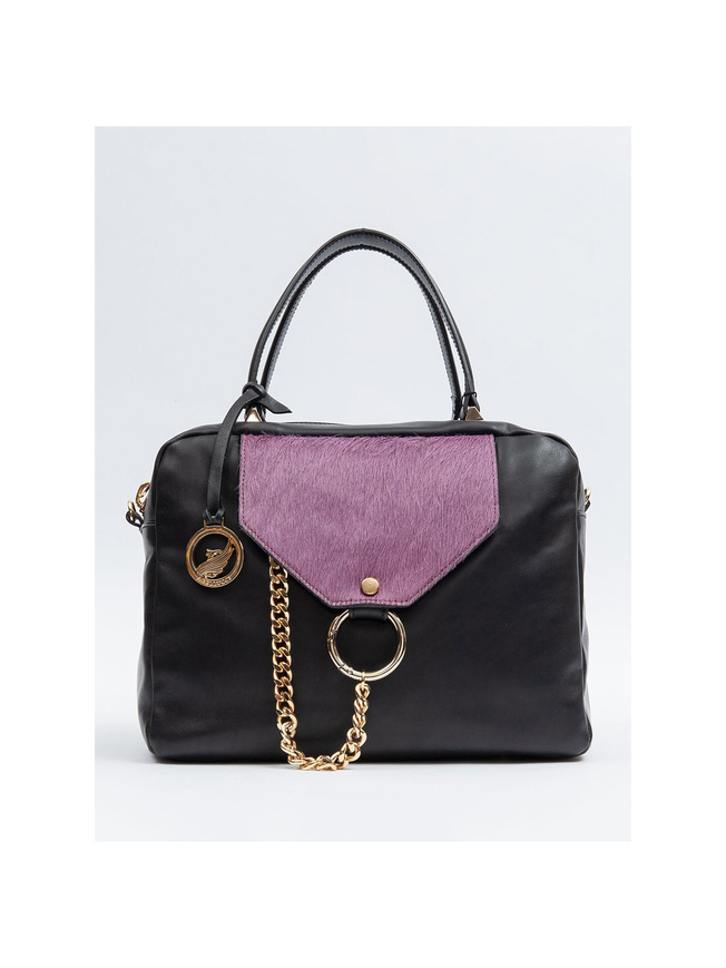 Женская сумка-тоут в сочетании кожи и меха пони