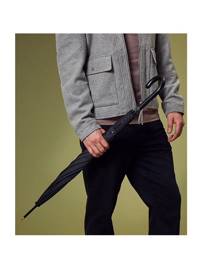 Мужской зонт-трость с рукоятью из гладкой кожи коллекции 