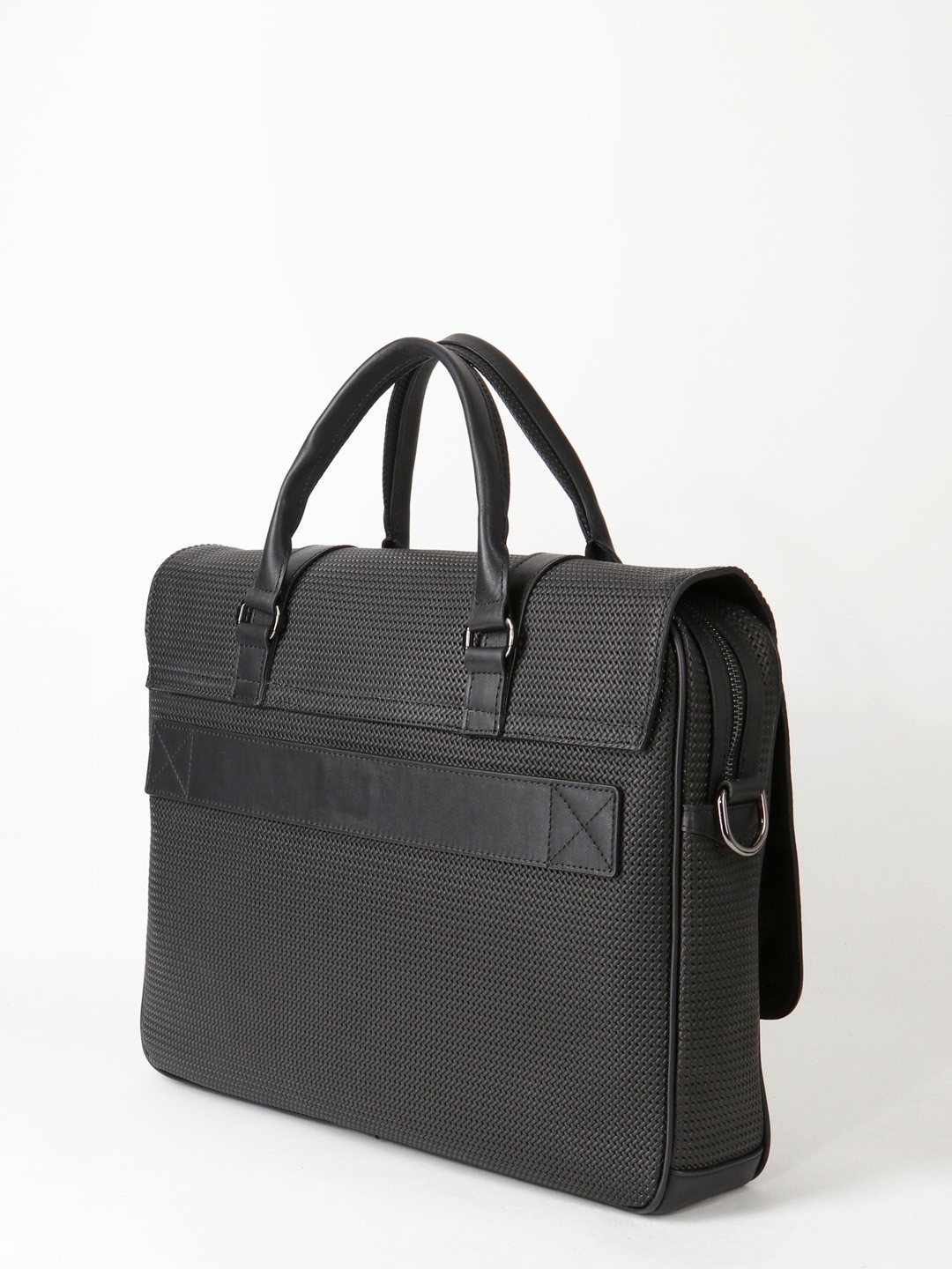 Изображение Мужская сумка-портфель из плетеной черной кожи Bond 1150-50 nero Фото Мужская сумка-портфель из плетеной черной кожи Деловые сумки (А4)