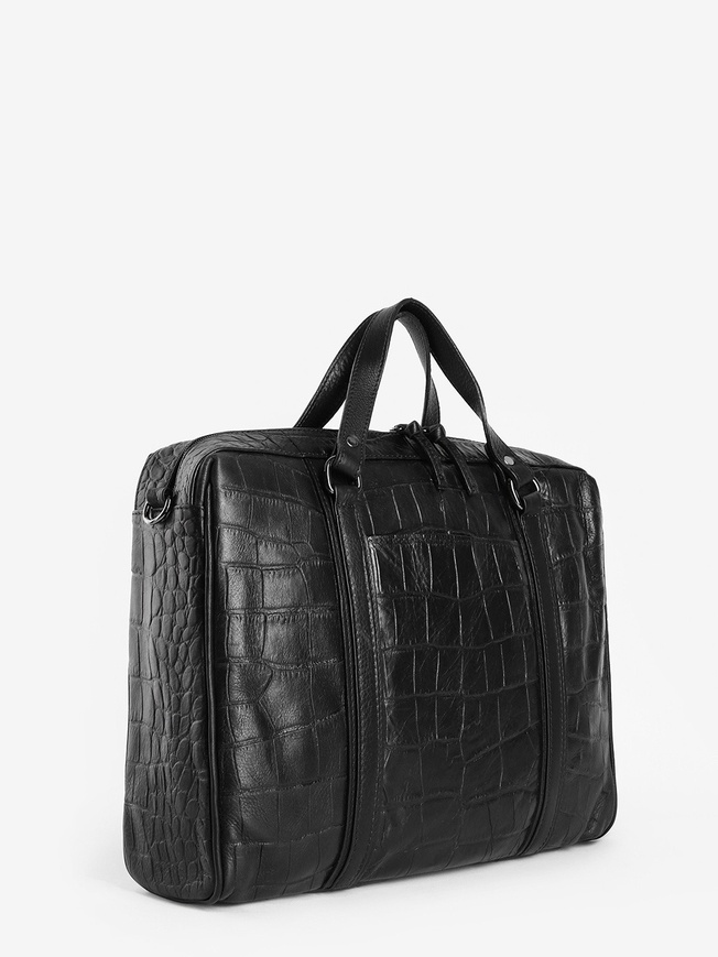 Деловая сумка из натуральной черной кожи под крокодила