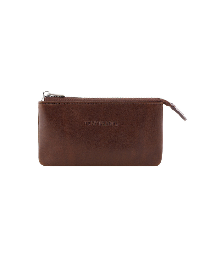 Кожаная ключница с двумя отделениями и кольцами на цепочке