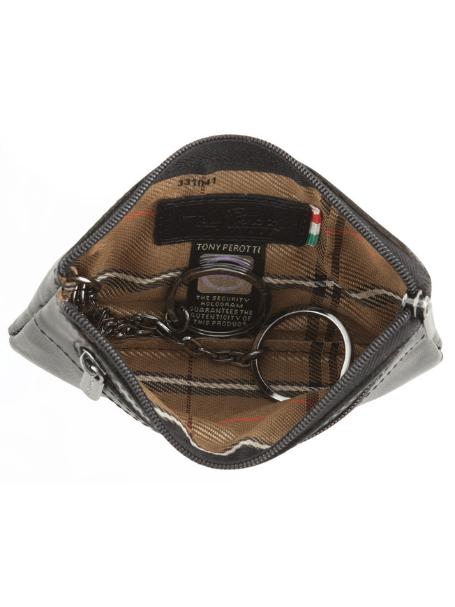 Черная кожаная ключница с двумя кольцами на цепочке