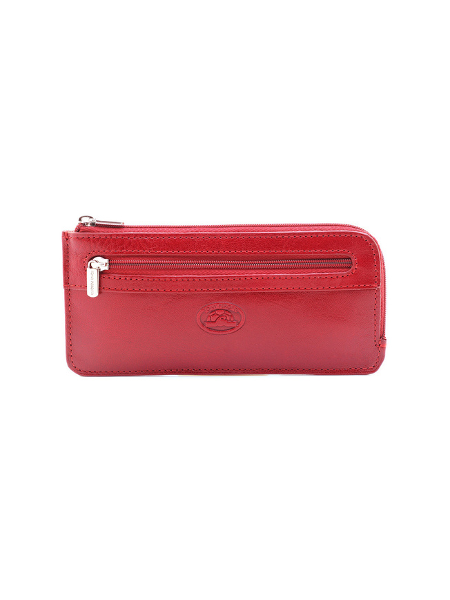 Красная кожаная ключница с двумя кольцами на цепочке