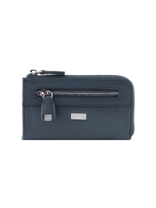 Синяя кожаная ключница с двумя кольцами на цепочке