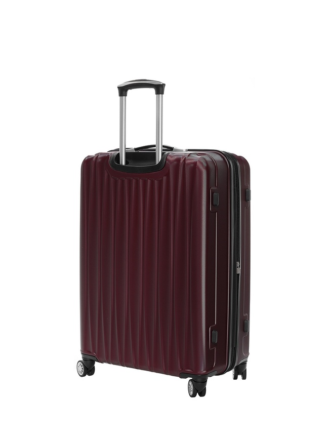 Большой чемодан на колесах из рифленого ABS пластика бордового цвета