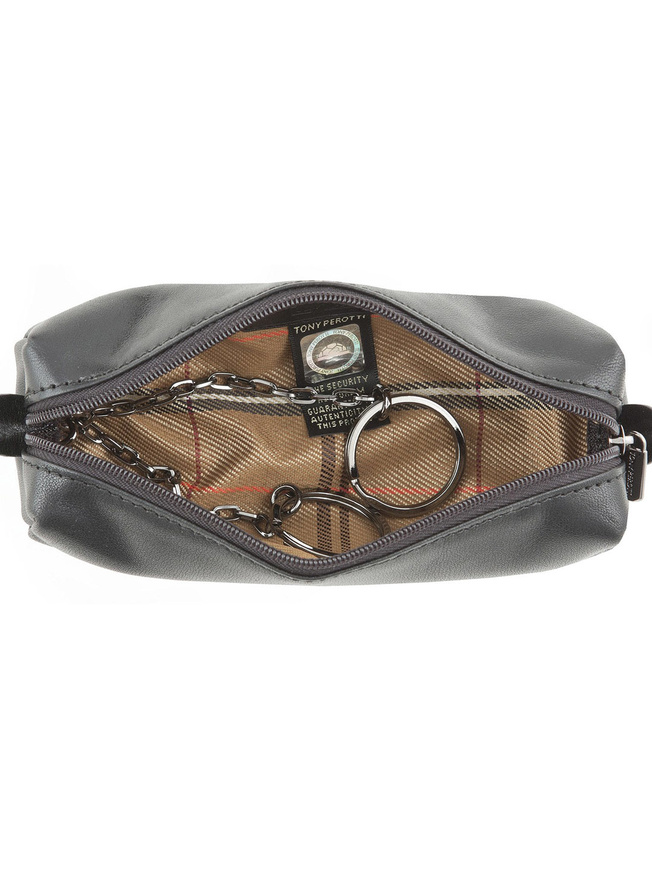 Черная кожаная ключница с двумя кольцами на цепочке