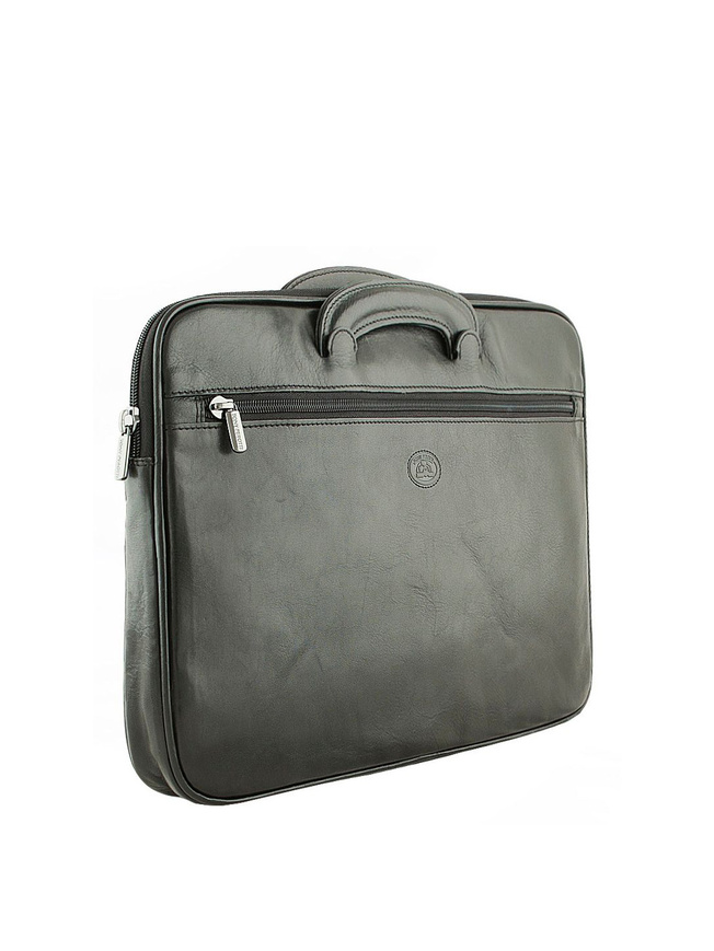 Вместительная кожаная сумка формата А4 черного цвета