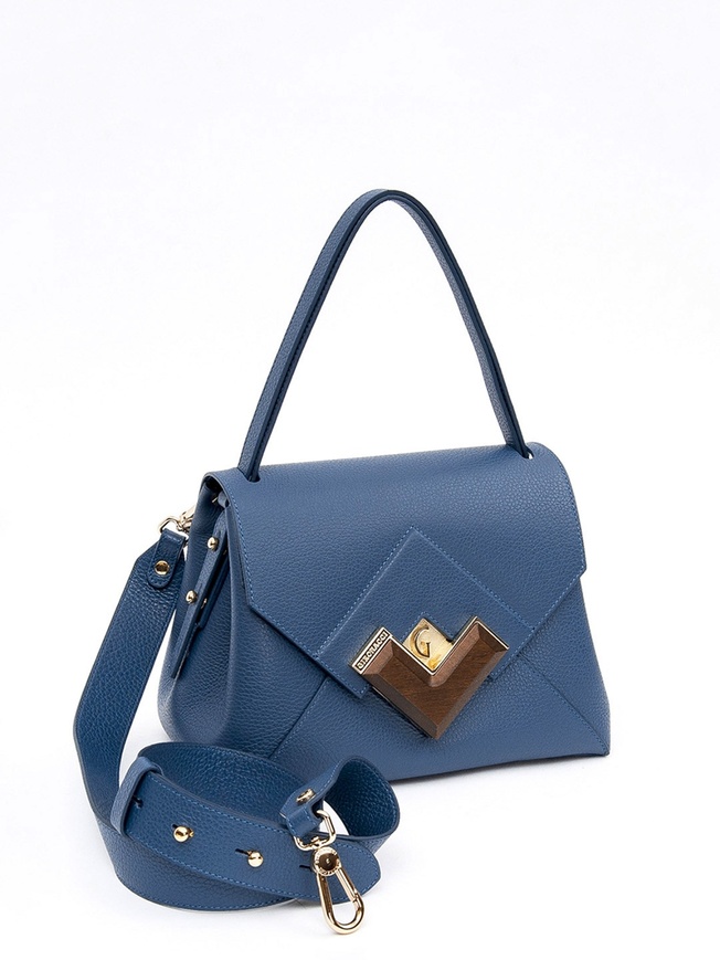 Женская сумка из мягкой премиальной кожи с декором из натурального дерева