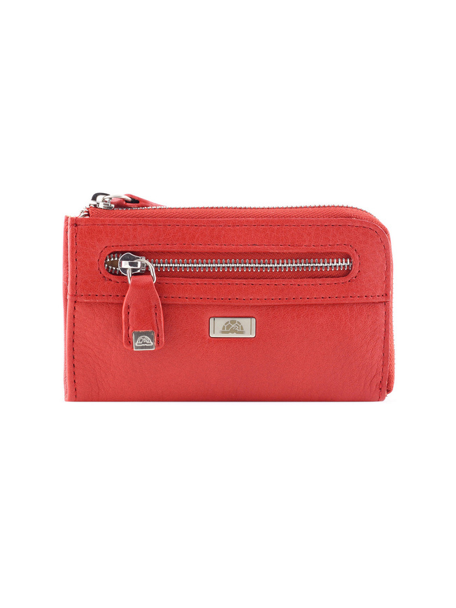 Красная кожаная ключница с двумя кольцами на цепочке