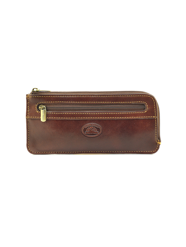 Коричневая кожаная ключница с двумя кольцами на цепочке