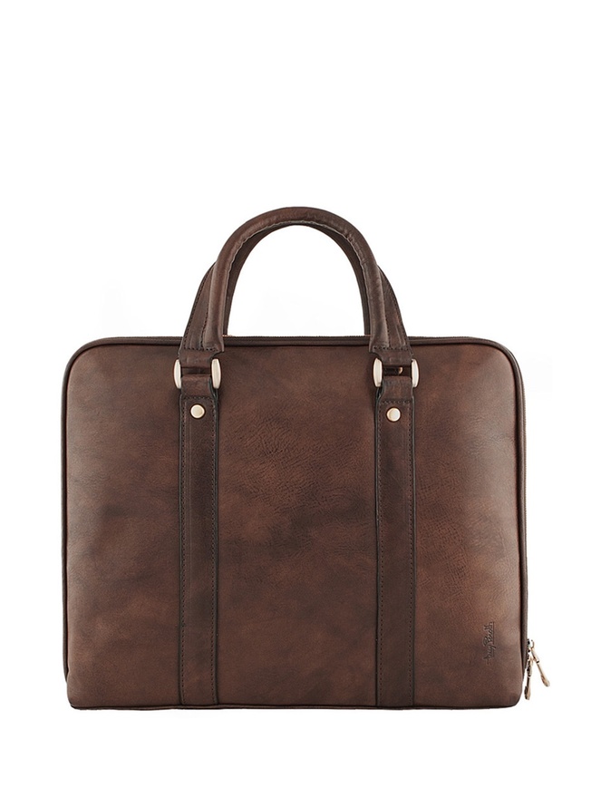 Компактная кожаная сумка формата А4 коричневого цвета