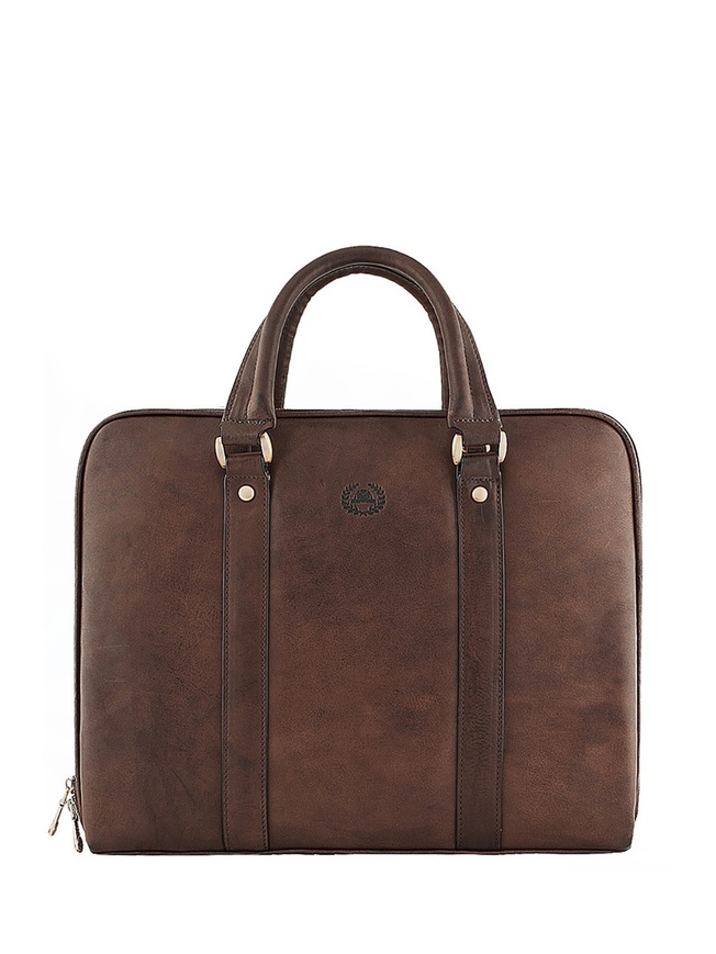 Компактная кожаная сумка формата А4 коричневого цвета