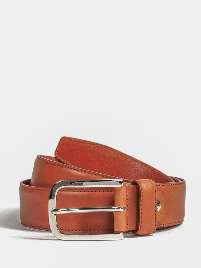 Широкий джинсовыймремень из гладкой терракотовой кожи с хромированной пряжкой
