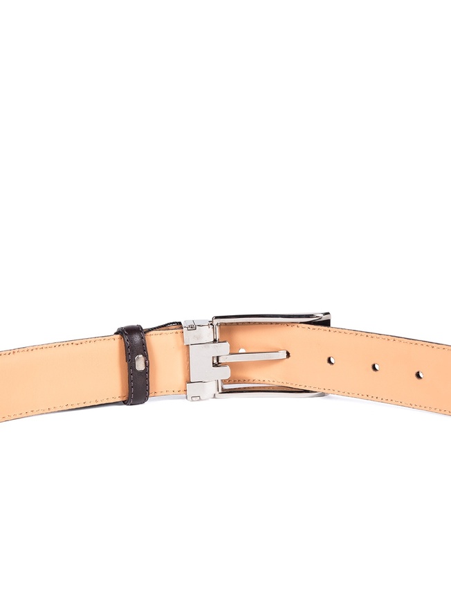 Мужской брючный ремень из гладкой коричневой кожи с хромированной пряжкой