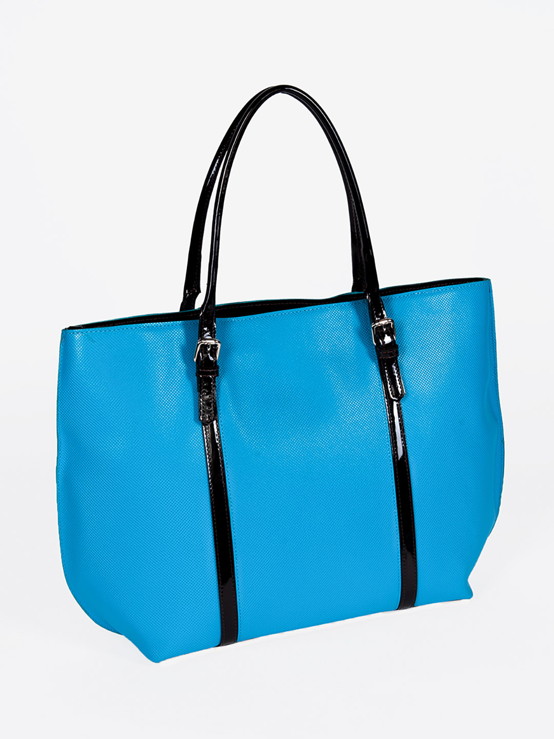 Фото Женская сумка-тоут из плотной сафьяновой кожи с коричневыми лаковыми ручками Классические сумки
