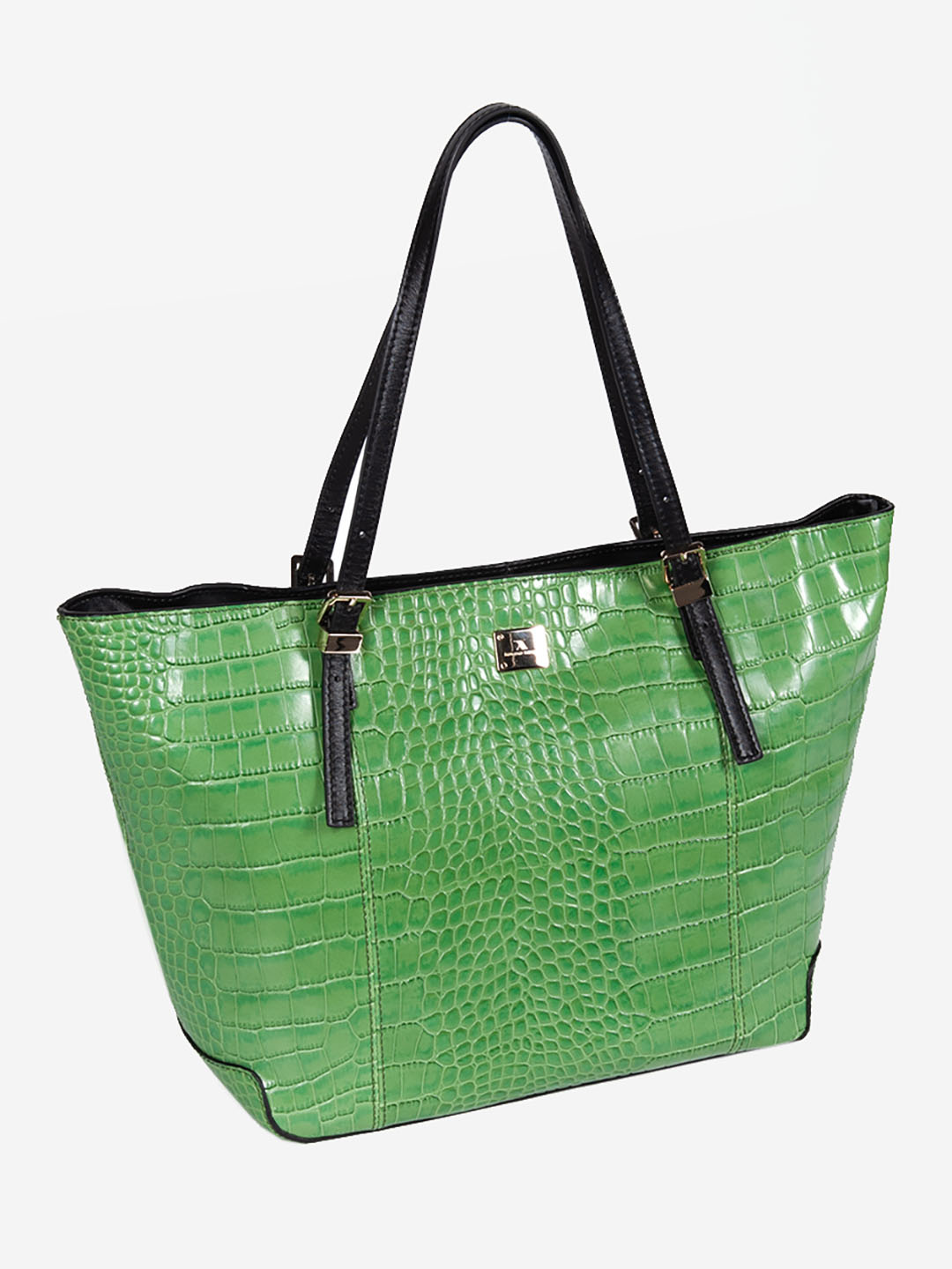 Фото Женская сумка-тоут из плотной глянцевой кожи с тиснением под крокодила Классические сумки