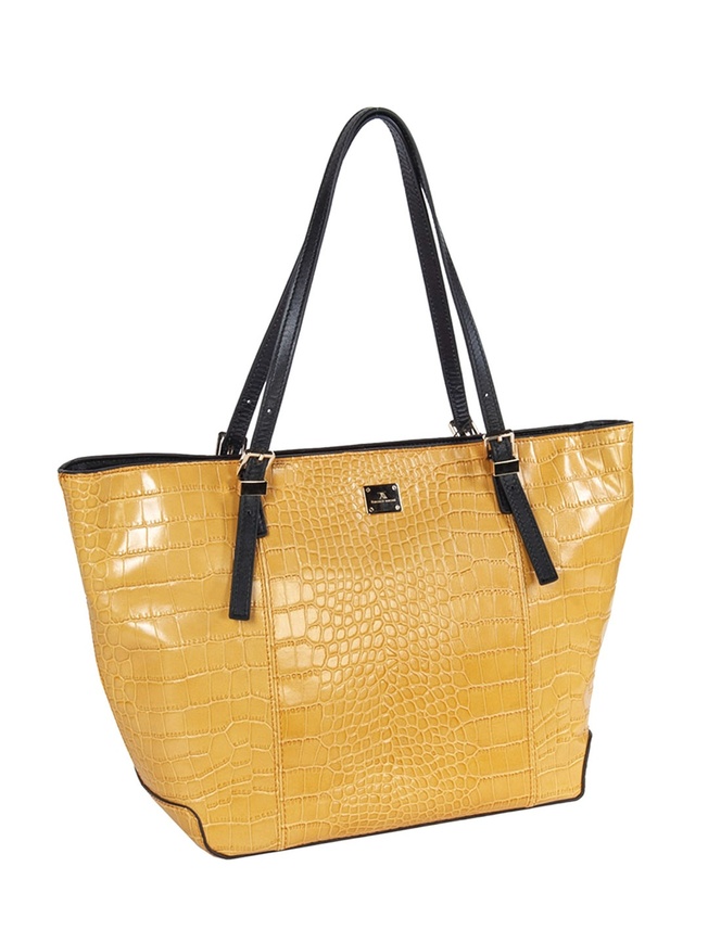 Вместительная сумка-тоут из плотной глянцевой кожи с тиснением под крокодила