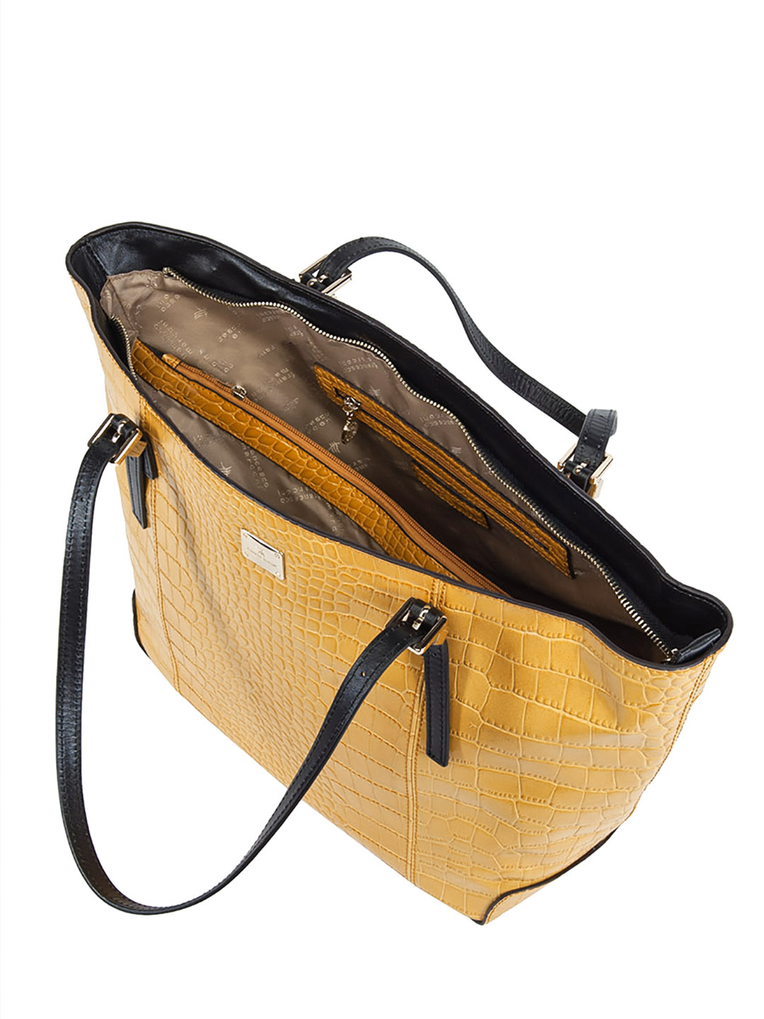 Фото Вместительная сумка-тоут из плотной глянцевой кожи с тиснением под крокодила Классические сумки