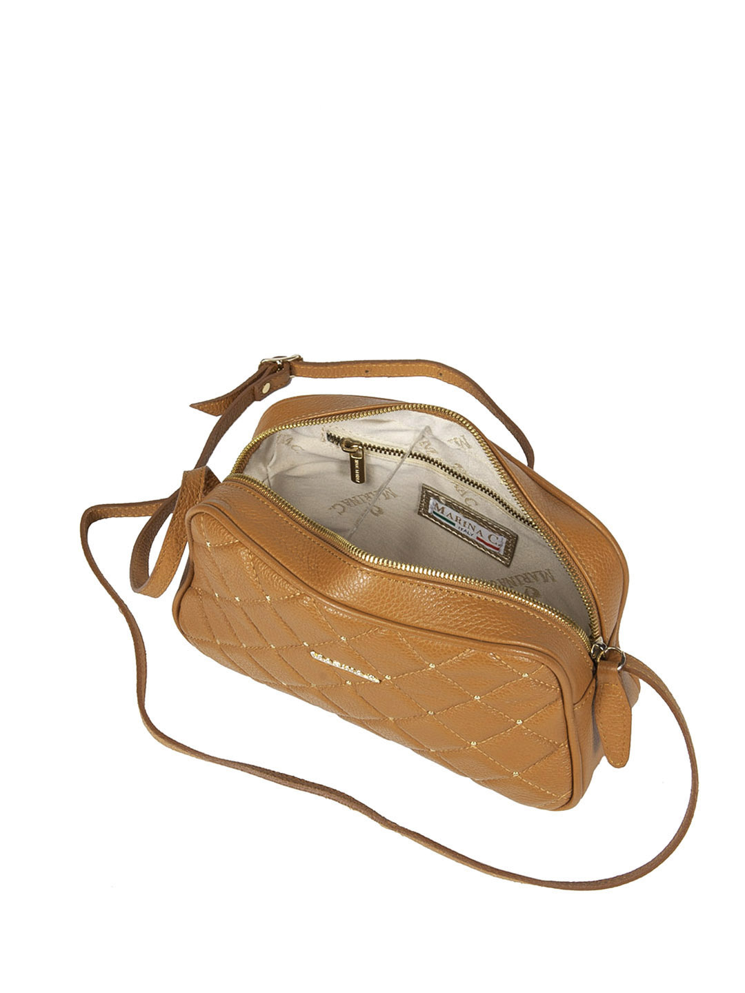 Фото Небольшая сумочка кросс-боди из мягкой стеганой кожи с золотистыми клепками Сумки кросс-боди
