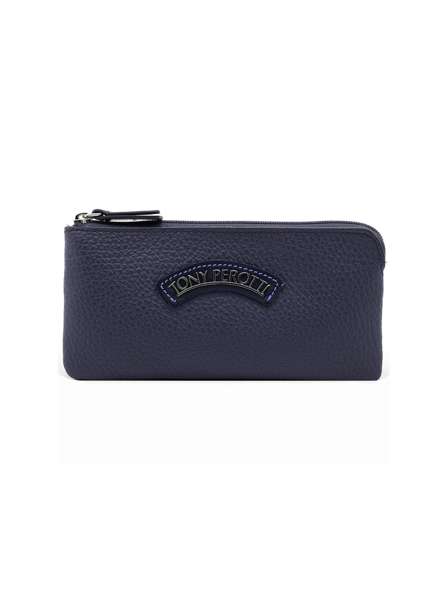 Синяя кожаная ключница с двумя кольцами на цепочке