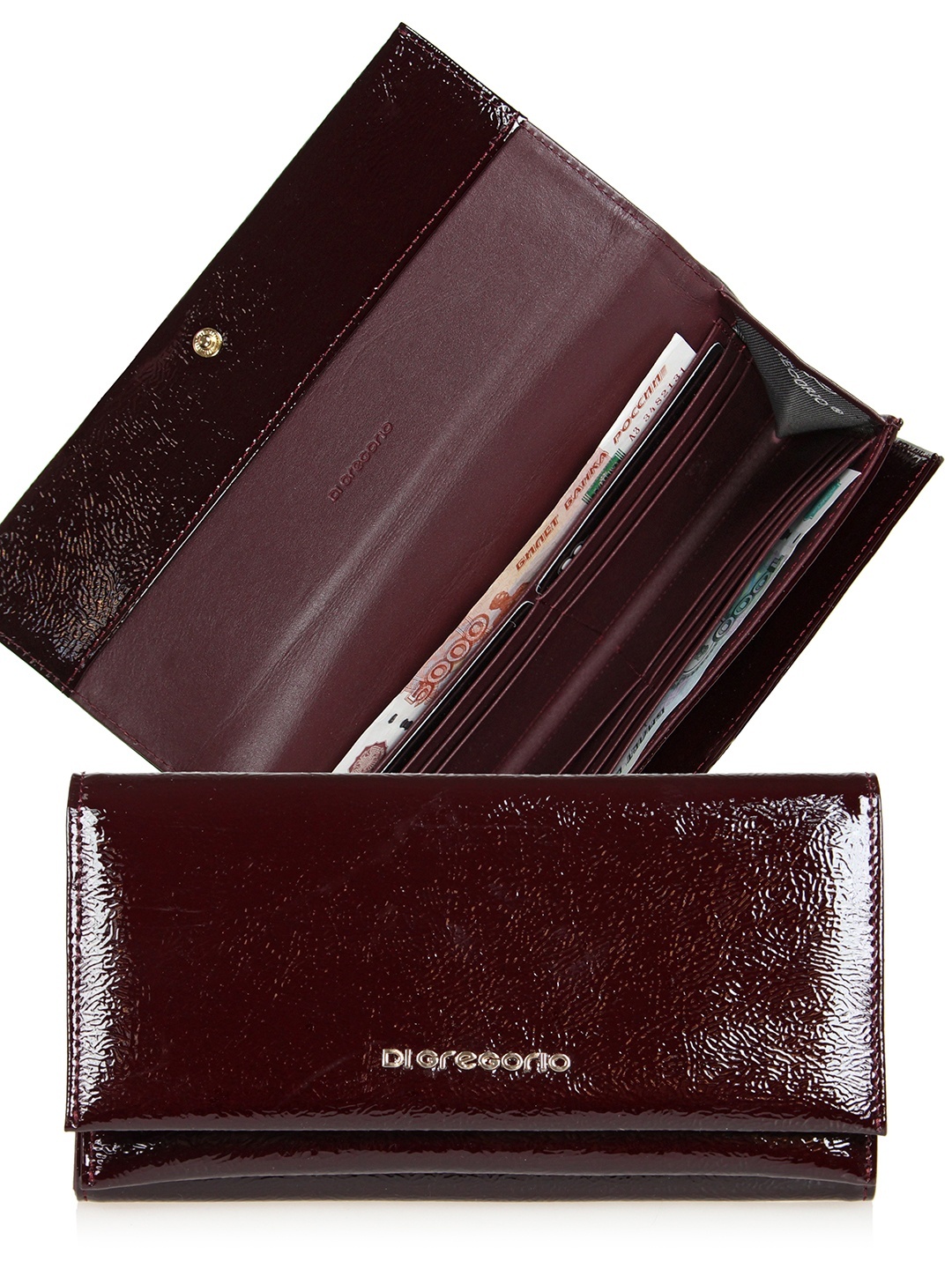 Фото Женский кошелек из лаковой кожи темно-коричневого цвета Кошельки