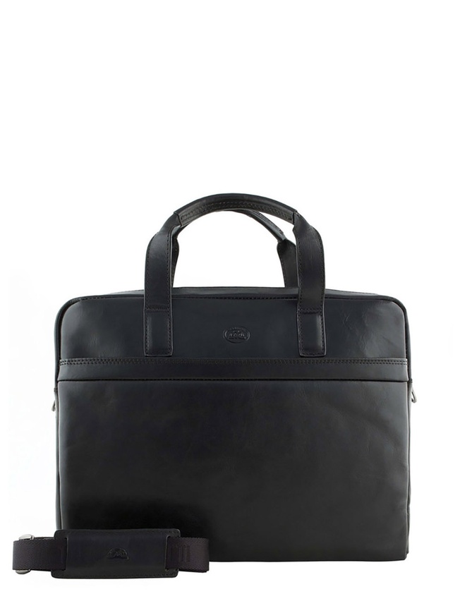 Мужская бизнес-сумка из плотной натуральной кожи черного цвета