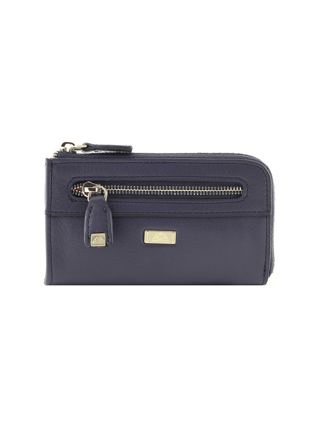 Синяя кожаная ключница с двумя кольцами на цепочке