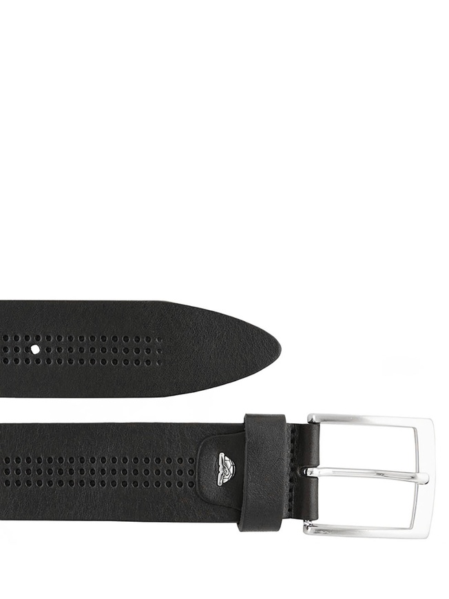 Широкий мужской ремень для джинс из гладкой перфорированной кожи