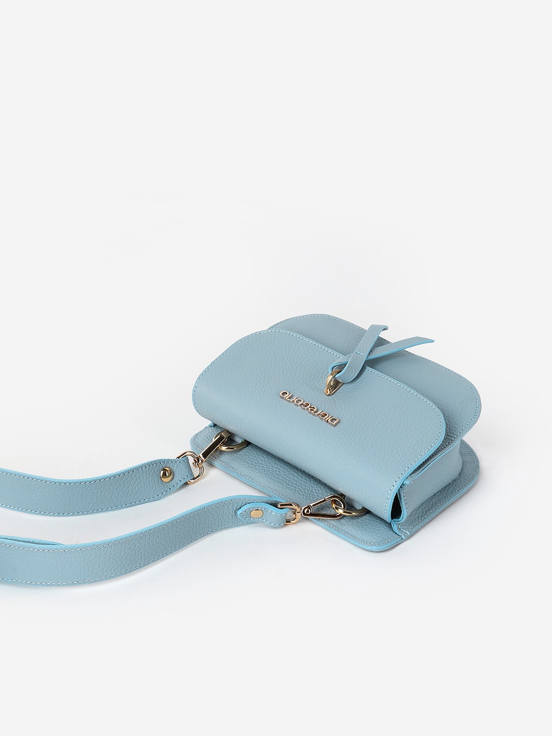 Изображение Маленькая женская сумочка кросс-боди из плотной кожи Di Gregorio 810 vitello azzurro Фото Маленькая женская сумочка кросс-боди из плотной кожи Сумки кросс-боди