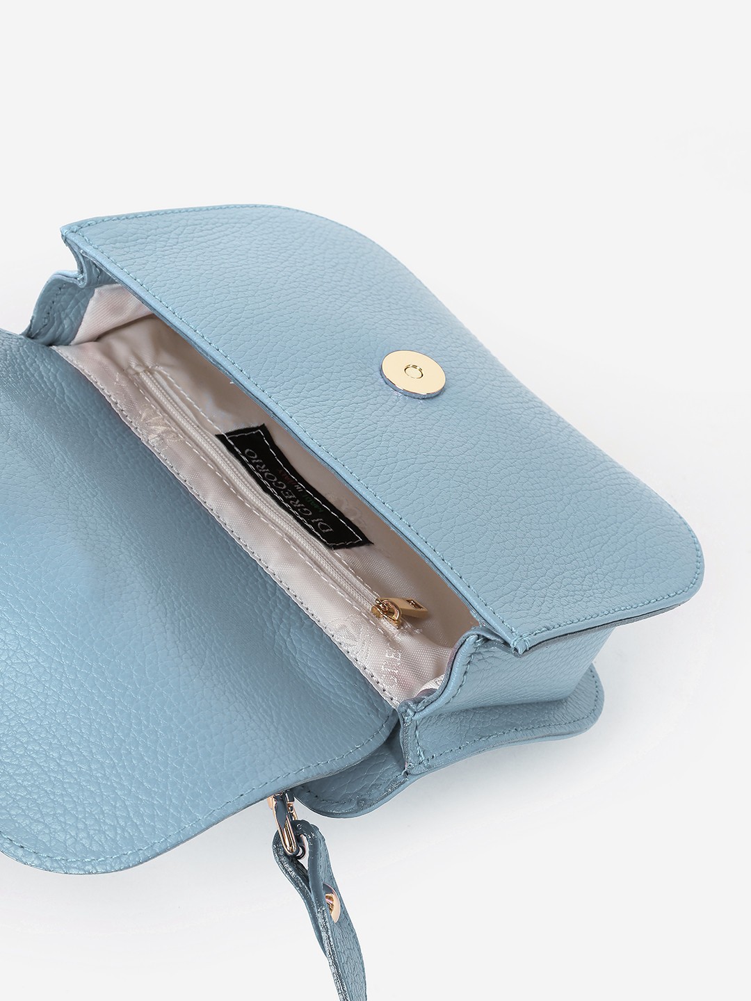 Изображение Маленькая женская сумочка кросс-боди из плотной кожи Di Gregorio 810 vitello azzurro Фото Маленькая женская сумочка кросс-боди из плотной кожи Сумки кросс-боди