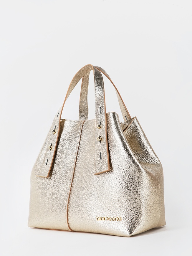 Женская сумка-трансформер из мягкой металлизированной кожи