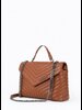 Женская сумка-флэп из стеганой коричневой кожи с ручками на цепочках